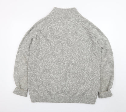 EASY Men's Grey Waffle-Knit Henley Jumper XL High Neck Casual