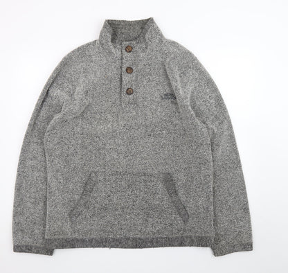 Weird Fish Mens Grey Henley Knit Jumper L High Neck Pullover