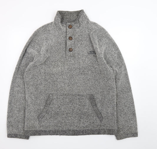 Weird Fish Mens Grey Henley Knit Jumper L High Neck Pullover