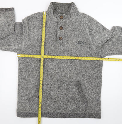 Weird Fish Mens Grey Henley Knit Jumper L High Neck Pullover