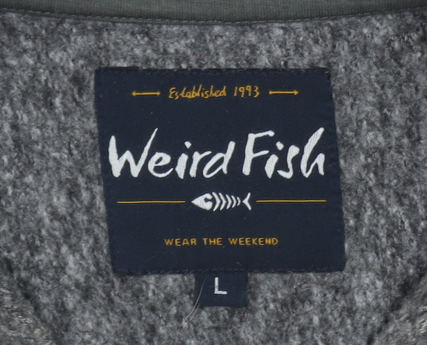Weird Fish Mens Grey Henley Knit Jumper L High Neck Pullover
