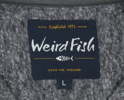 Weird Fish Mens Grey Henley Knit Jumper L High Neck Pullover