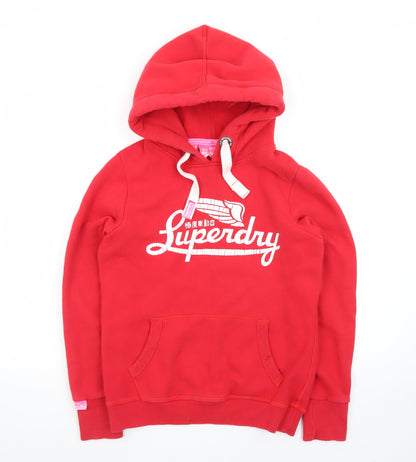 Superdry Womens Red Pullover Hoodie Medium Vintage Logo Sweatshirt