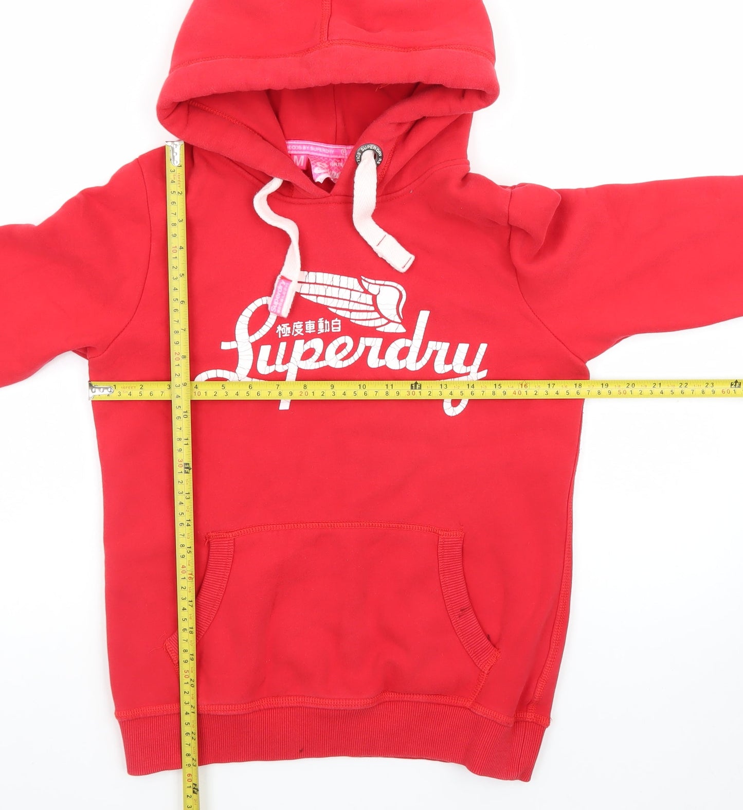 Superdry Womens Red Pullover Hoodie Medium Vintage Logo Sweatshirt