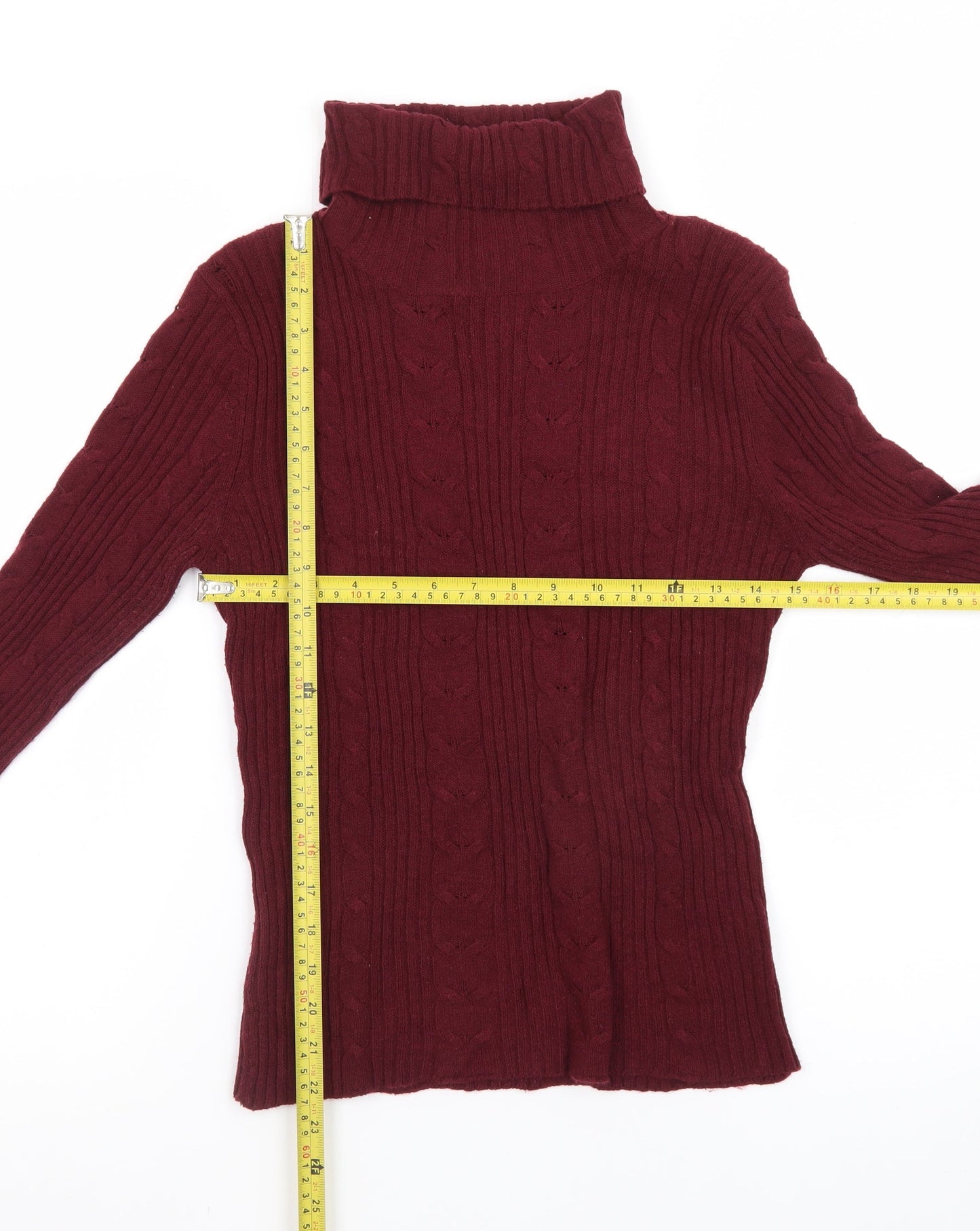 Arizona Jean Company Women's Red Roll Neck Cable Knit Jumper Size M
