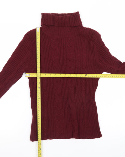Arizona Jean Company Women's Red Roll Neck Cable Knit Jumper Size M