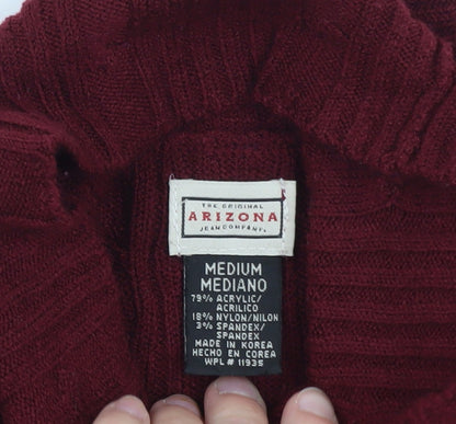 Arizona Jean Company Women's Red Roll Neck Cable Knit Jumper Size M