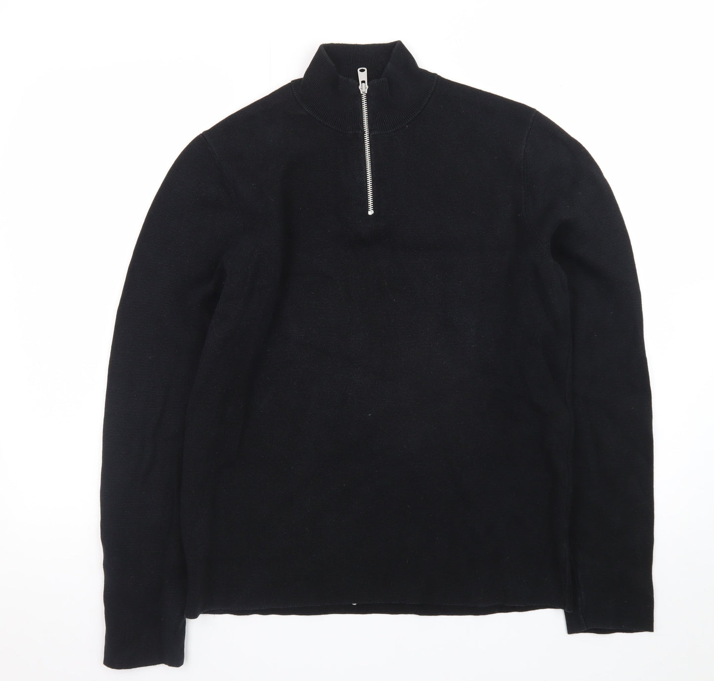 Kin Men's Black Wool 1/2 Zip High Neck Jumper Size M