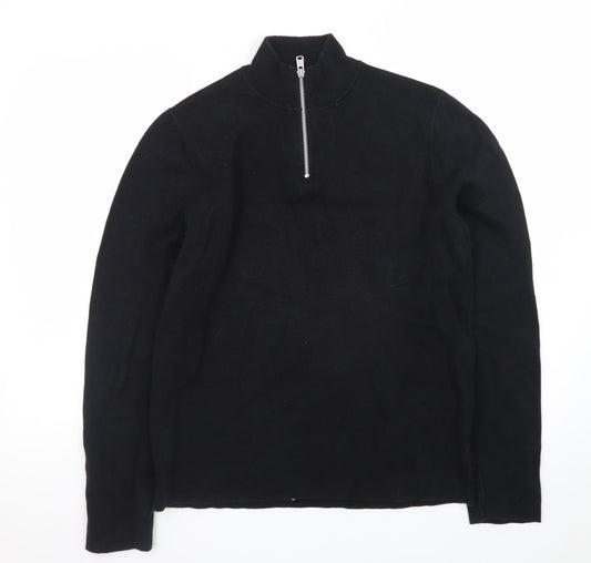 Kin Men's Black Wool 1/2 Zip High Neck Jumper Size M