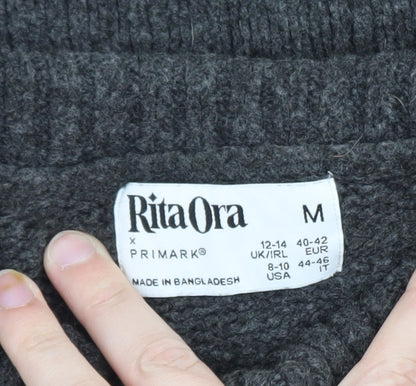 Rita Ora x Primark Women Grey Roll Neck Wool Blend Jumper Size M 12-14