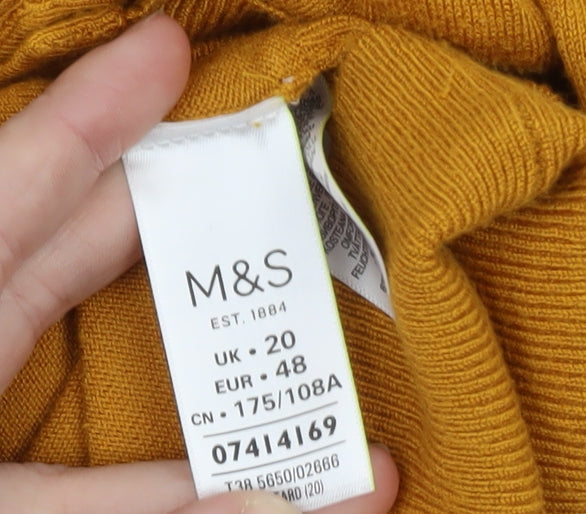 Marks and Spencer Women's Yellow Cardigan Size 20 Knit Long Sleeve