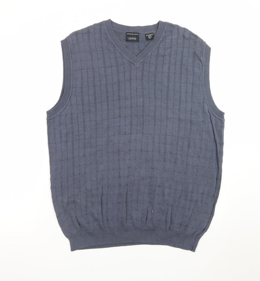 IZOD Men's Blue Cotton V-Neck Sleeveless Knit Vest L