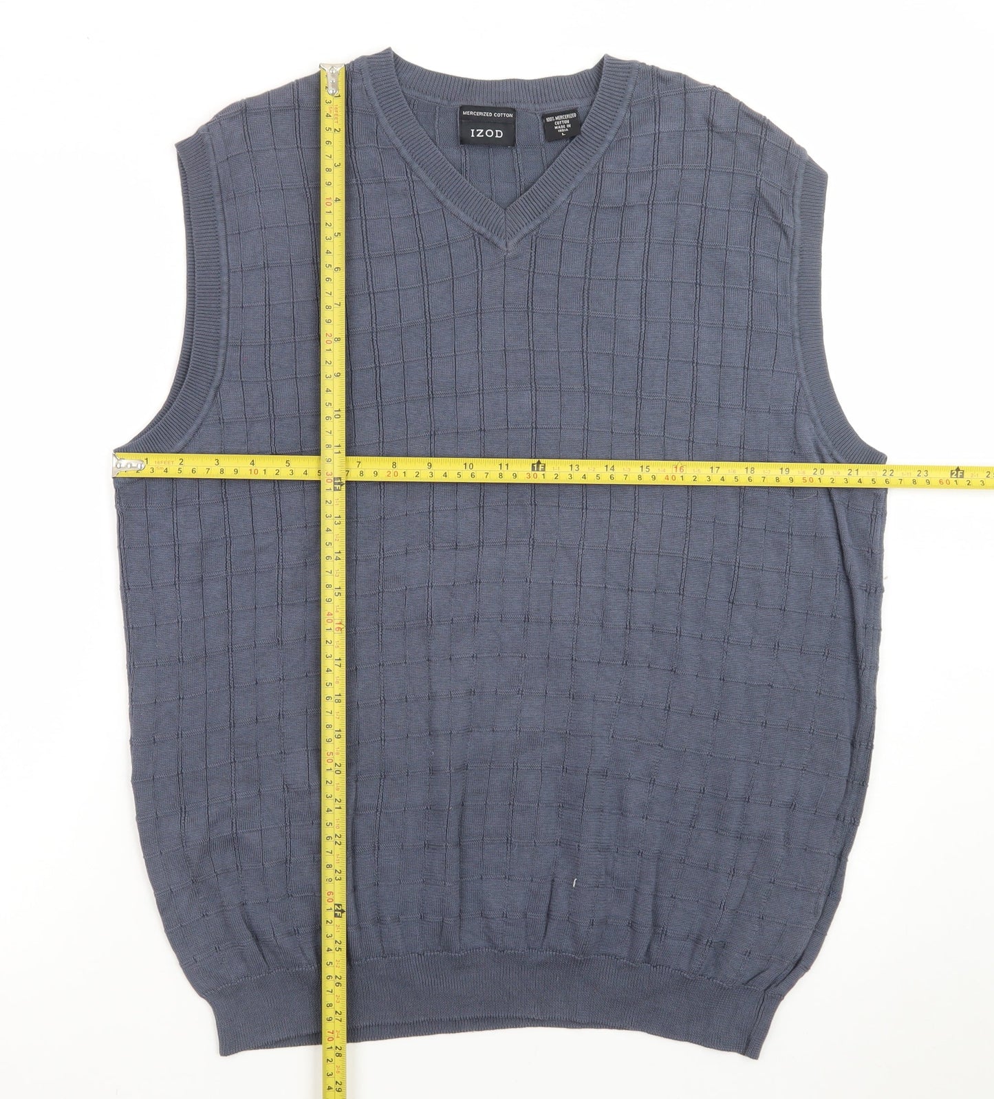 IZOD Men's Blue Cotton V-Neck Sleeveless Knit Vest L