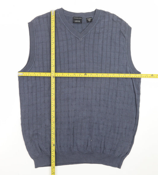 IZOD Men's Blue Cotton V-Neck Sleeveless Knit Vest L