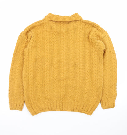 Eddie Bauer Men's Yellow Cable Knit Collared Cotton Jumper Size S