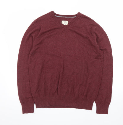 St John's Bay Men's Red Cotton Blend V-Neck Pullover Jumper M