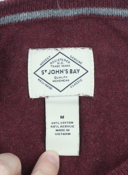 St John's Bay Men's Red Cotton Blend V-Neck Pullover Jumper M
