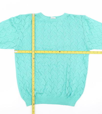 Creaciones Betty Women Green Knit Short Sleeve Pullover Jumper Size 10