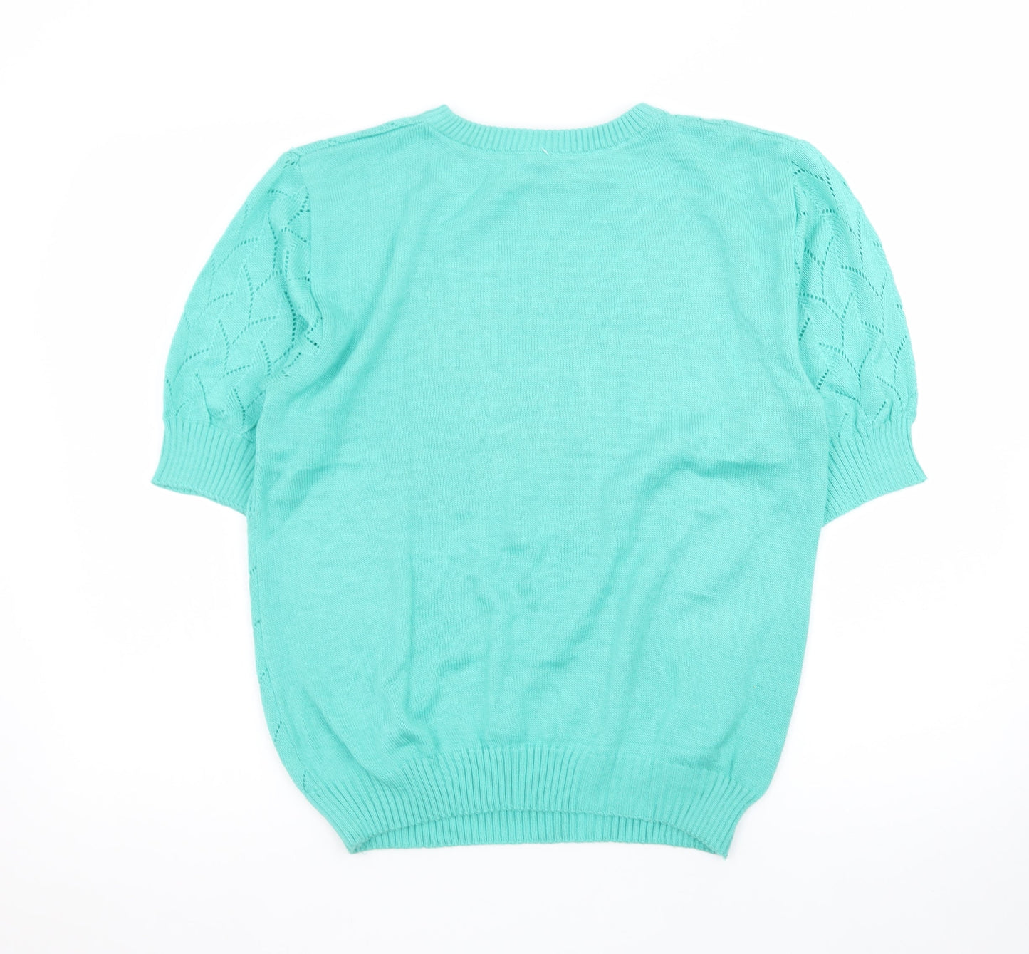 Creaciones Betty Women Green Knit Short Sleeve Pullover Jumper Size 10