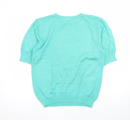 Creaciones Betty Women Green Knit Short Sleeve Pullover Jumper Size 10