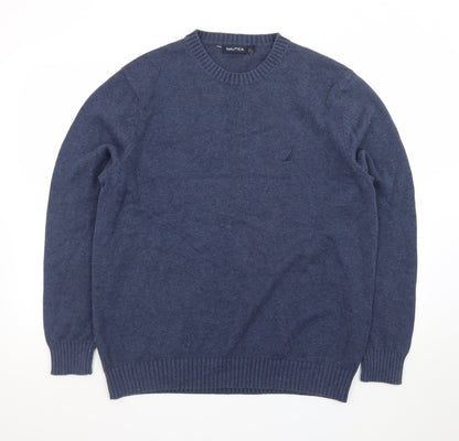 Nautica Men's Blue Cotton Crew Neck Pullover Jumper Size L