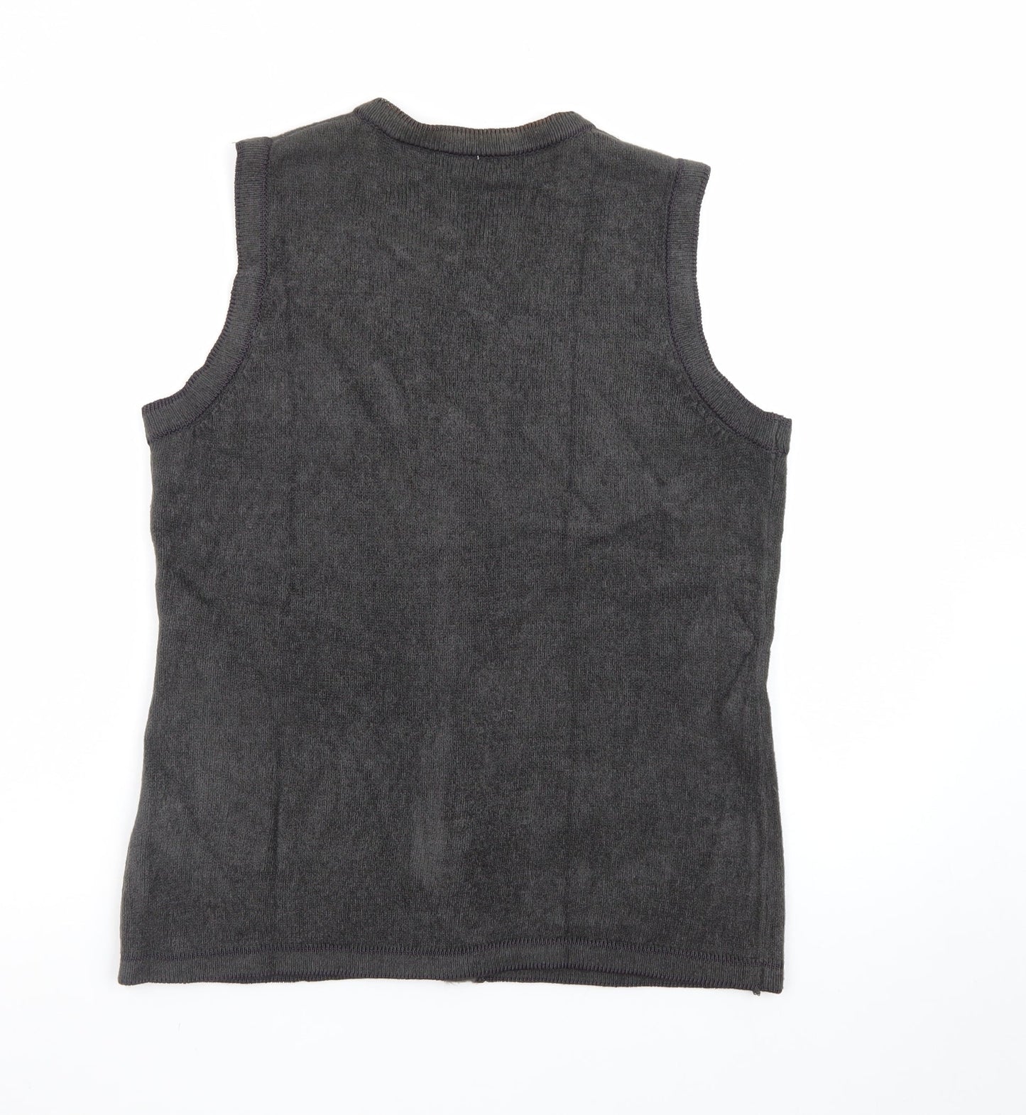 Emotions Womens Black Sleeveless Cardigan Vest M Embroidered Beaded Knit