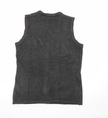 Emotions Womens Black Sleeveless Cardigan Vest M Embroidered Beaded Knit