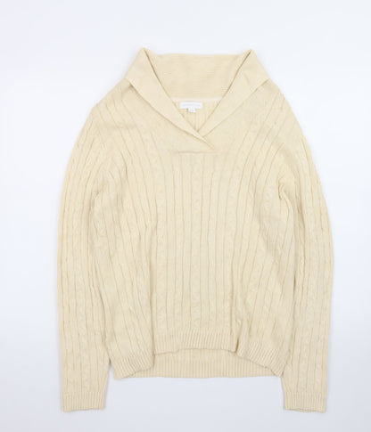 Charter Club Men Beige Cable-Knit Cotton Jumper L Collared Pullover