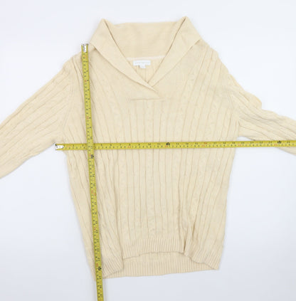 Charter Club Men Beige Cable-Knit Cotton Jumper L Collared Pullover
