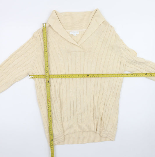 Charter Club Men Beige Cable-Knit Cotton Jumper L Collared Pullover