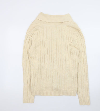 Charter Club Men Beige Cable-Knit Cotton Jumper L Collared Pullover