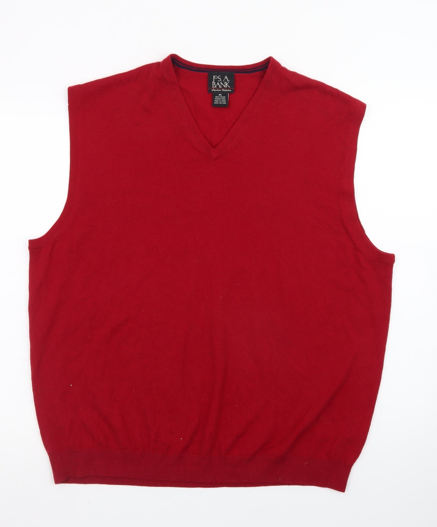Jos A Bank Men's Red Wool V-Neck Sleeveless Vest Jumper XL