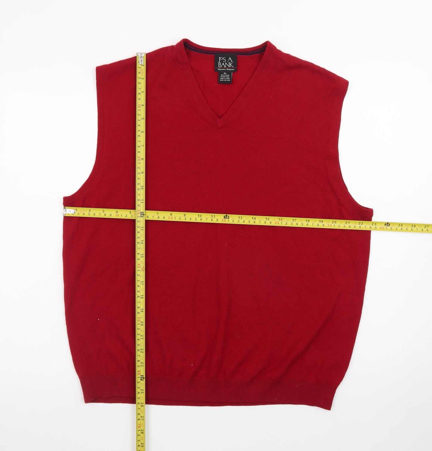Jos A Bank Men's Red Wool V-Neck Sleeveless Vest Jumper XL