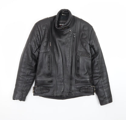 Rhino Womens Black Leather Motorcycle Jacket Size 14 Biker Style