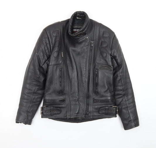 Rhino Womens Black Leather Motorcycle Jacket Size 14 Biker Style