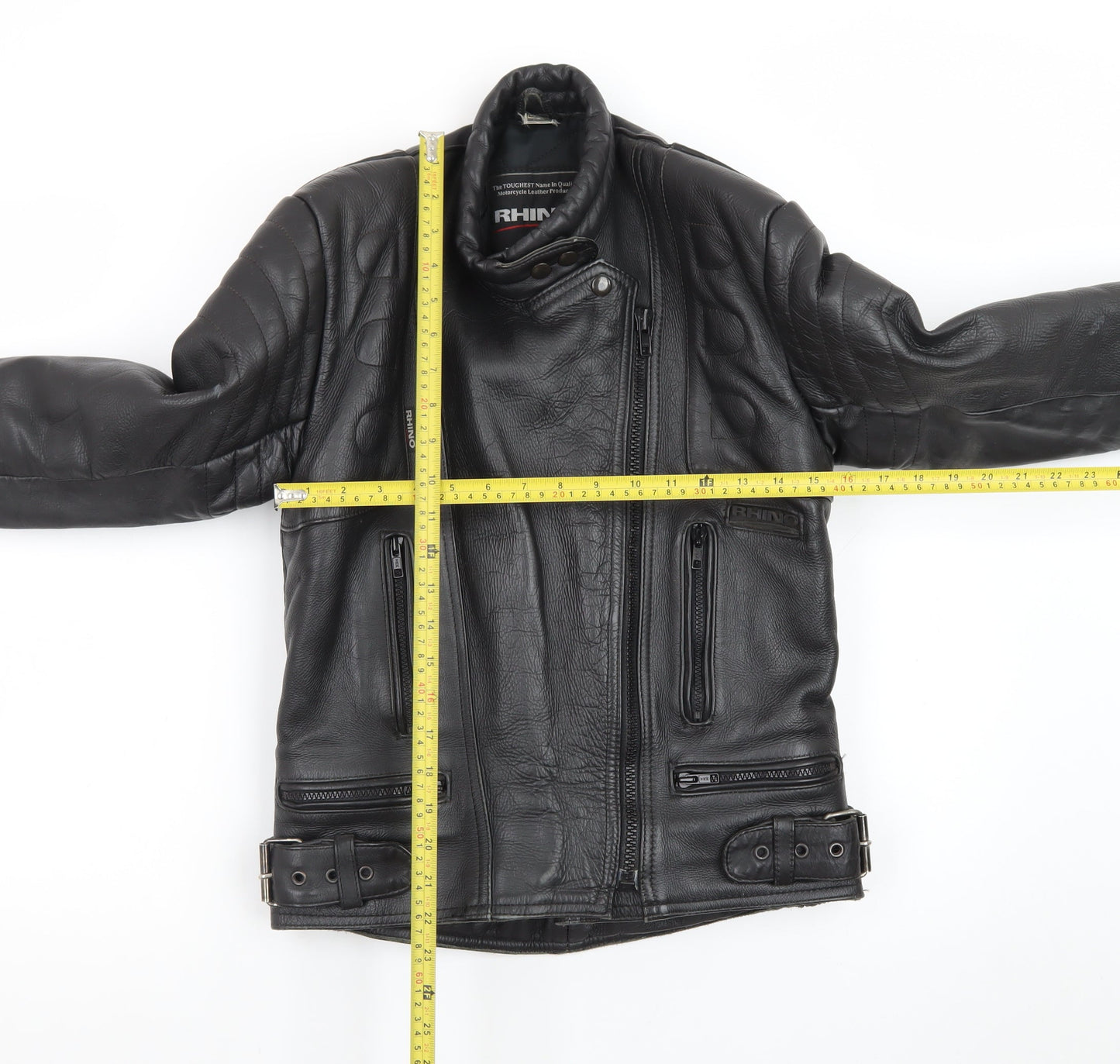 Rhino Womens Black Leather Motorcycle Jacket Size 14 Biker Style