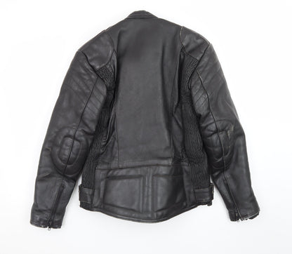 Rhino Womens Black Leather Motorcycle Jacket Size 14 Biker Style
