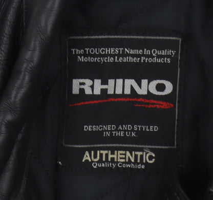 Rhino Womens Black Leather Motorcycle Jacket Size 14 Biker Style