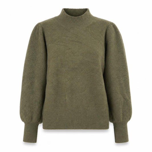 French Connection Women's Green Mock Neck Puff Sleeve Jumper M