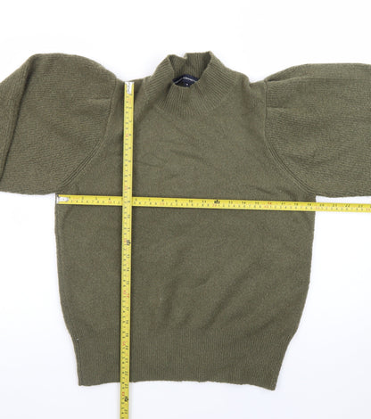 French Connection Women's Green Mock Neck Puff Sleeve Jumper M