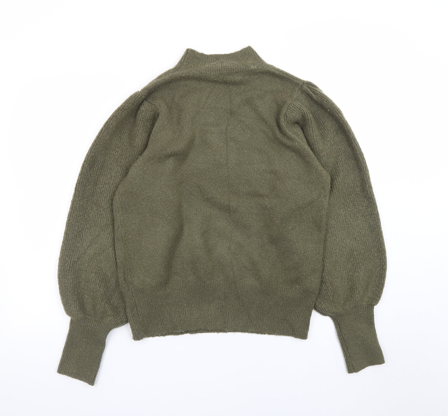 French Connection Women's Green Mock Neck Puff Sleeve Jumper M