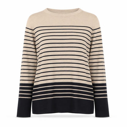 M&Co Women’s Beige Black Striped Cotton Jumper UK 14-16