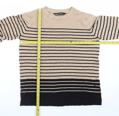 M&Co Women’s Beige Black Striped Cotton Jumper UK 14-16
