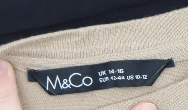 M&Co Women’s Beige Black Striped Cotton Jumper UK 14-16