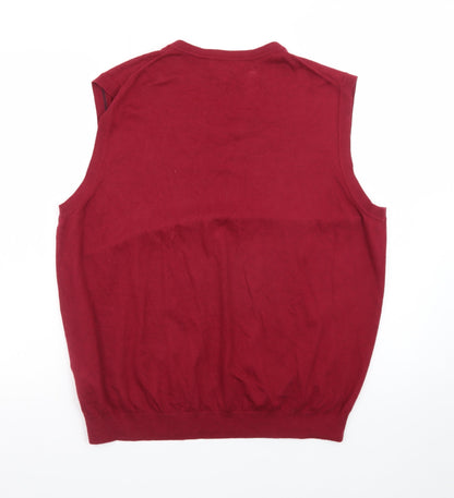 Eddie Bauer Men Red Cotton V-Neck Sleeveless Vest Jumper L