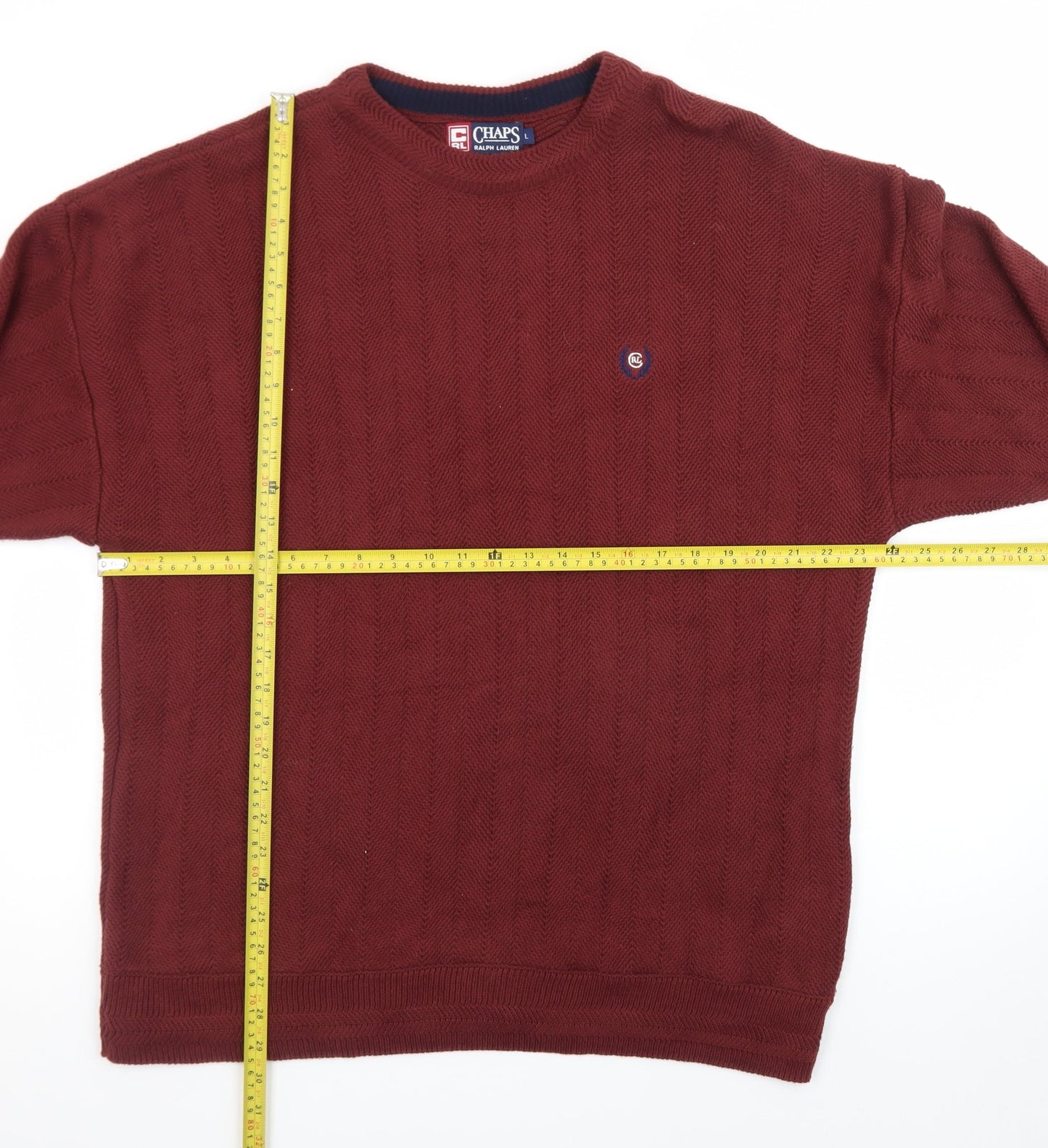 Chaps Ralph Lauren Men's Red Cotton Cable-Knit Jumper L