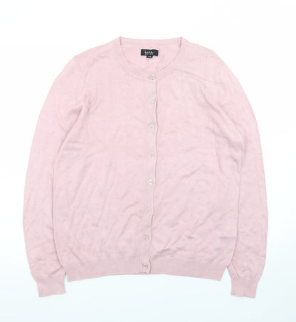 Nicole Miller Women’s Pink Cardigan L Long Sleeve Crew Neck Knit
