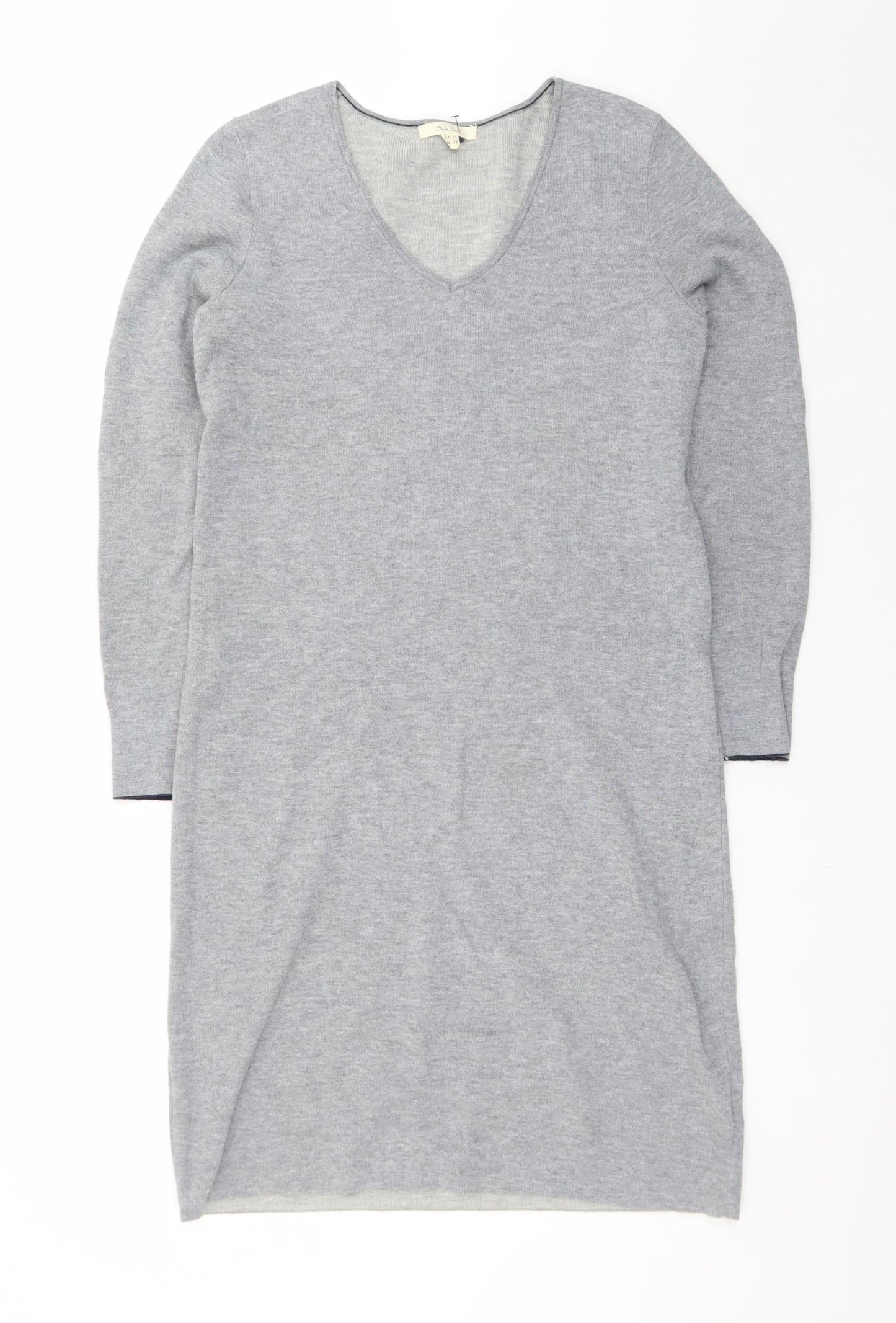 White Stuff Womens Grey Knit V-Neck Sweater Dress Size 10