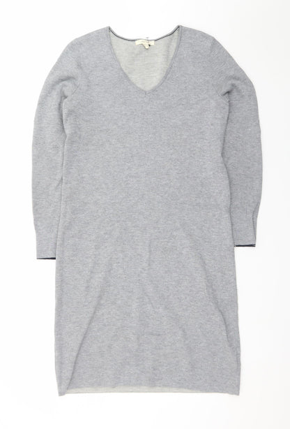 White Stuff Womens Grey Knit V-Neck Sweater Dress Size 10
