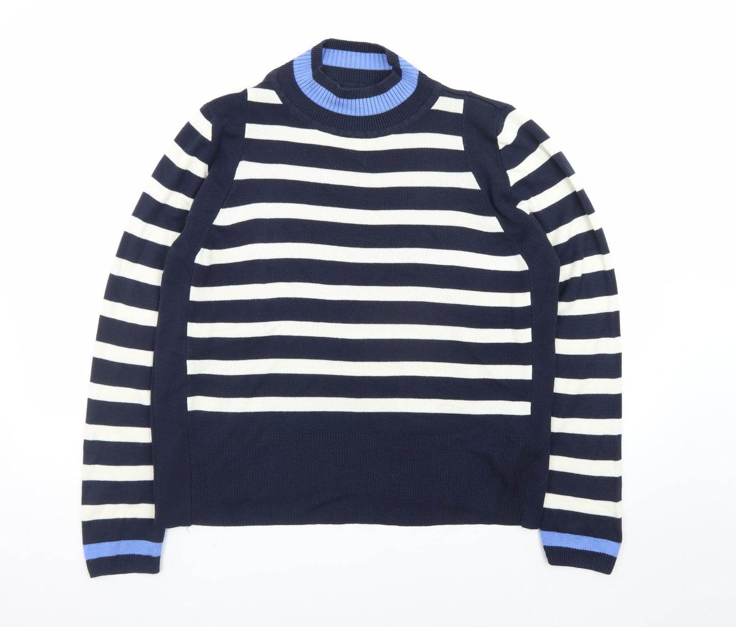 Marks and Spencer Women’s Blue Striped High Neck Jumper UK 16